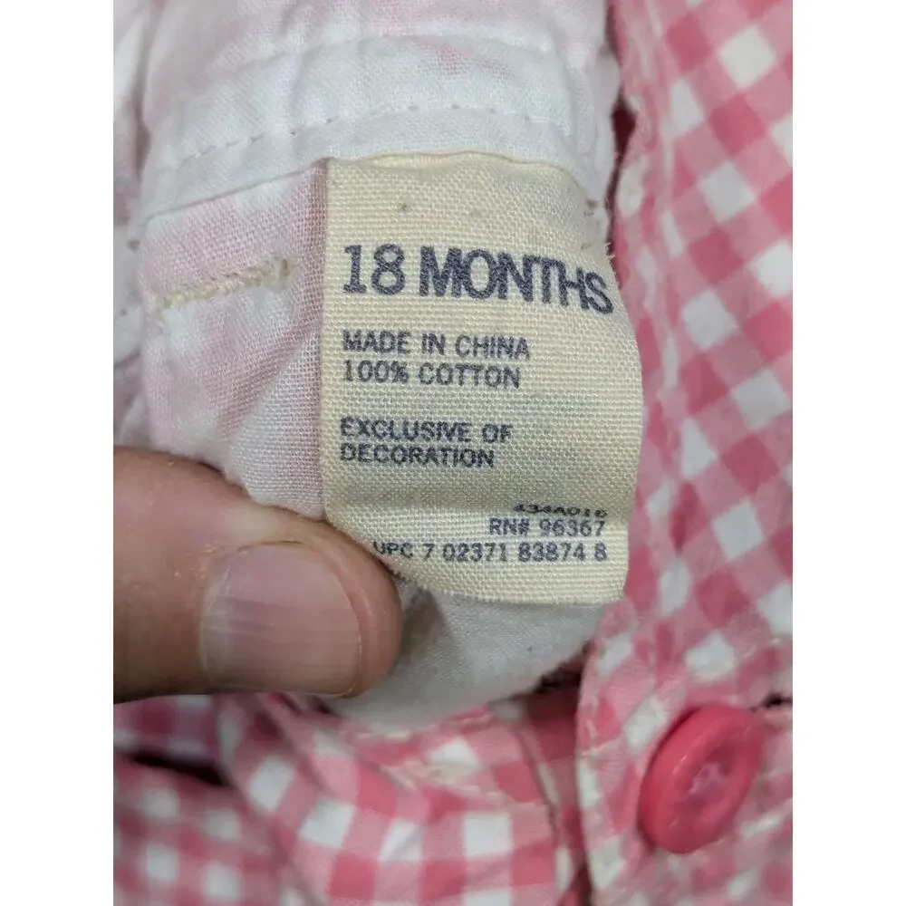 Vtg Oshkosh BGosh Romper Overalls 18M Vestbak Baby Girl Gingham Bubble Shorts